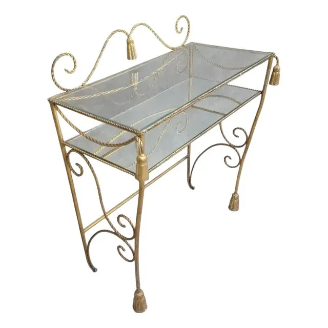 Antique Italian Two Tier Gilt Rope With Tassels Vanity/Dry-Bar Console Table