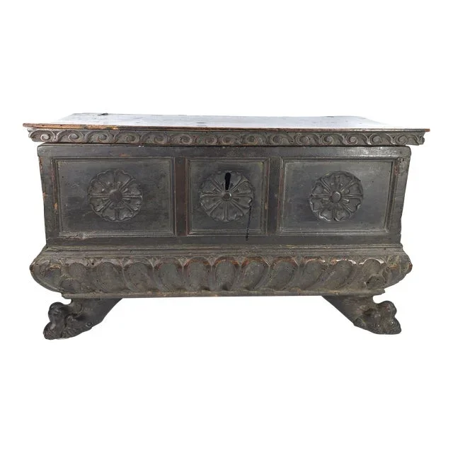 Antique Italian Walnut 17th or 18th C. Casseta Cassone Trunk
