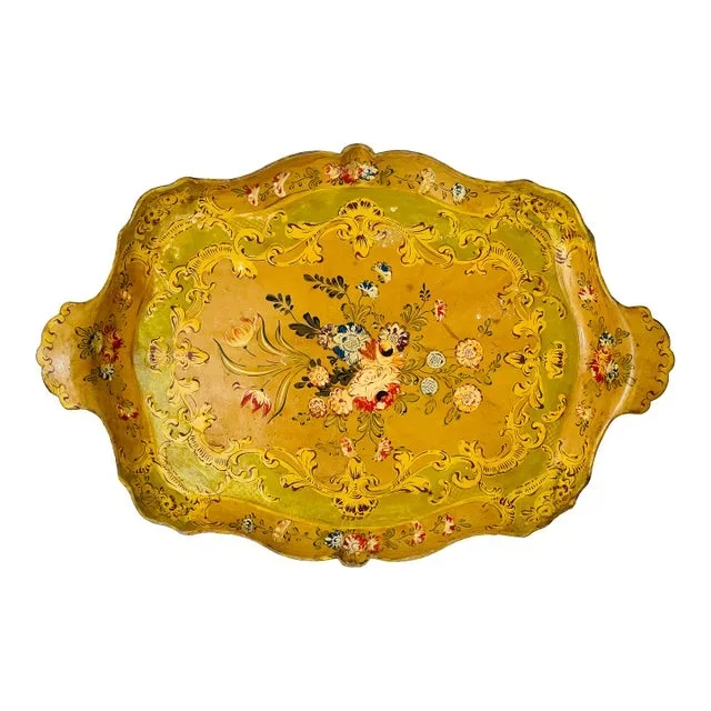 Antique Japanese Handpainted Floral Serving Tray