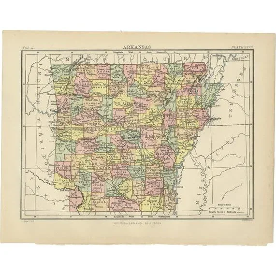 Antique Map of Arkansas, 1875