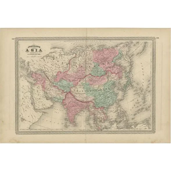 Antique Map of Asia by Johnson, 1872