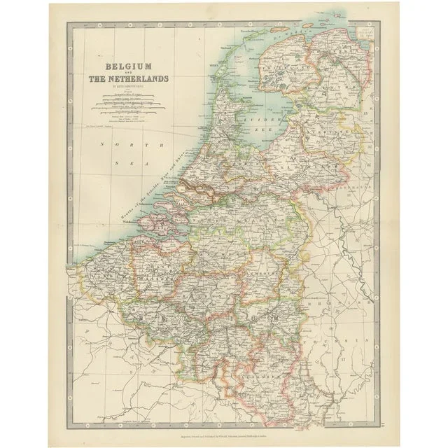 Antique Map of Belgium and the Netherlands with Delicate Pastel Coloration, 1903