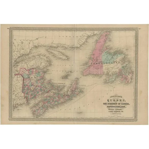 Antique Map of New Brunswick by Johnson, 1872