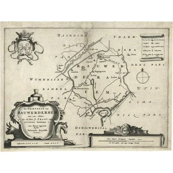 Antique Map of Rauwerderhem, Friesland, the Netherlands, 1664