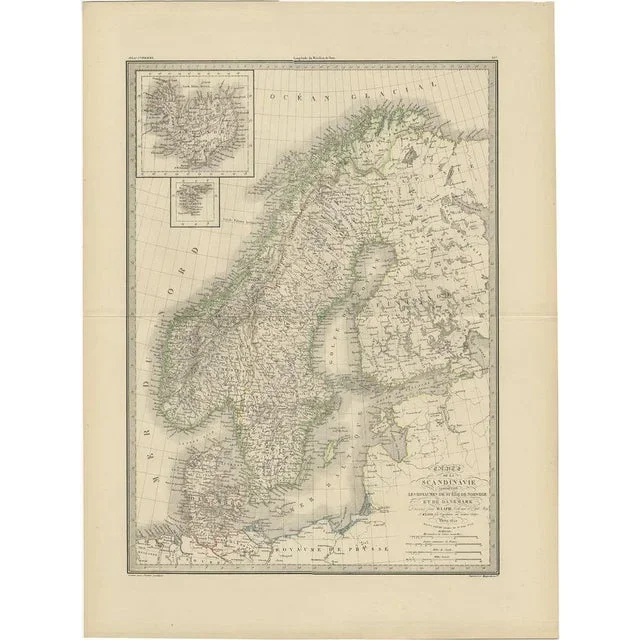 Antique Map of Scandinavia by Lapie, 1842