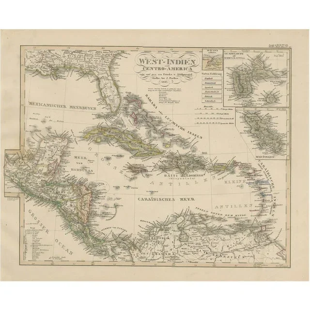 Antique Map of the Caribbean & Central America West Indies, 1857