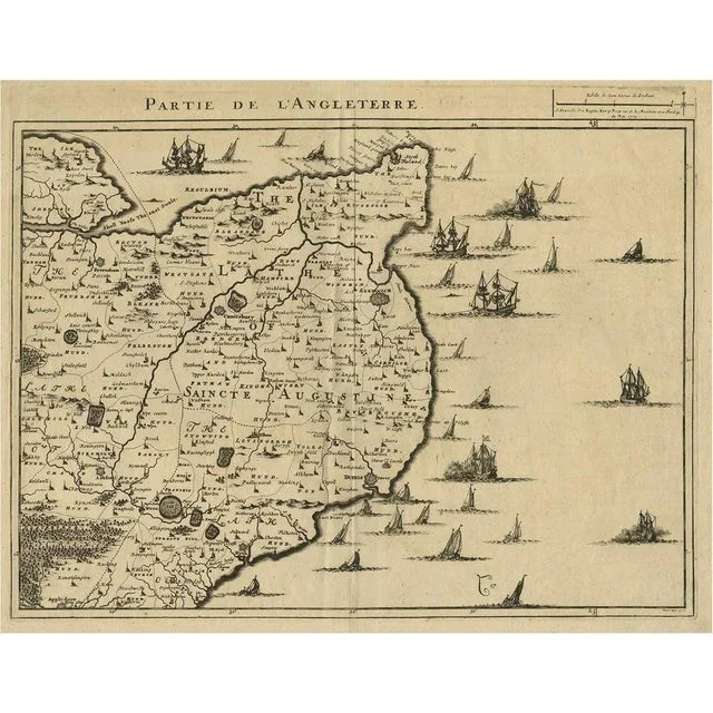 Antique Map of the English Channel Coastline, 1709