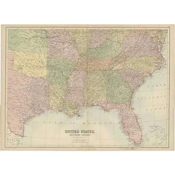 Antique Map of the Southern United States by A & C. Black, 1870s