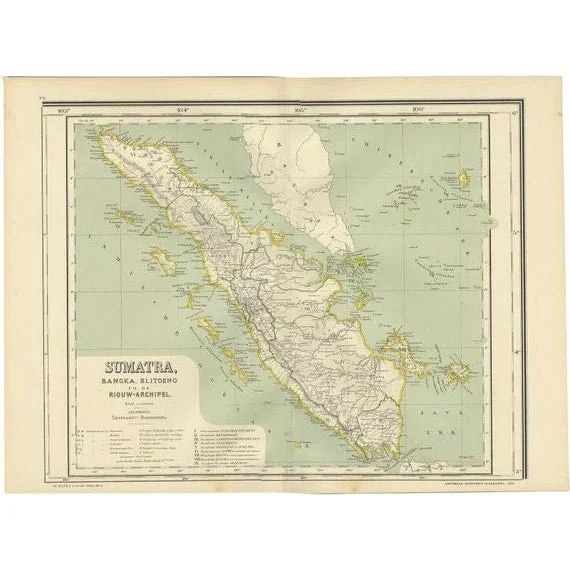 Antique Map of West Sumatra, Indonesia, 1900
