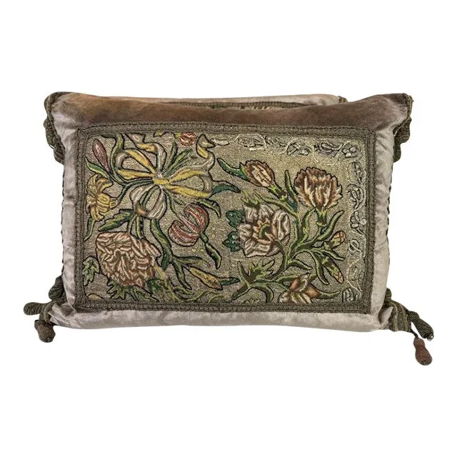 Antique Metallic Embroidered Textile Pillows