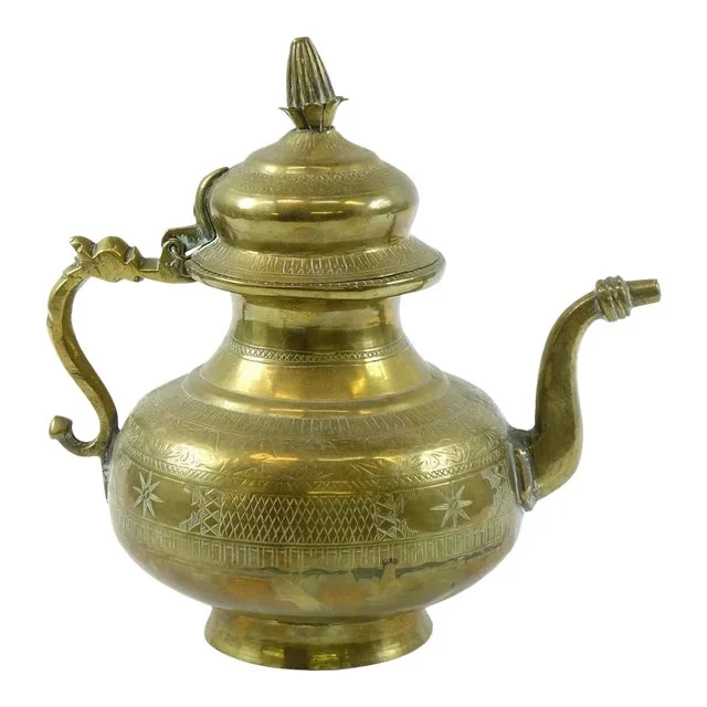 Antique Middle Eastern Brass Tea Coffee Pot