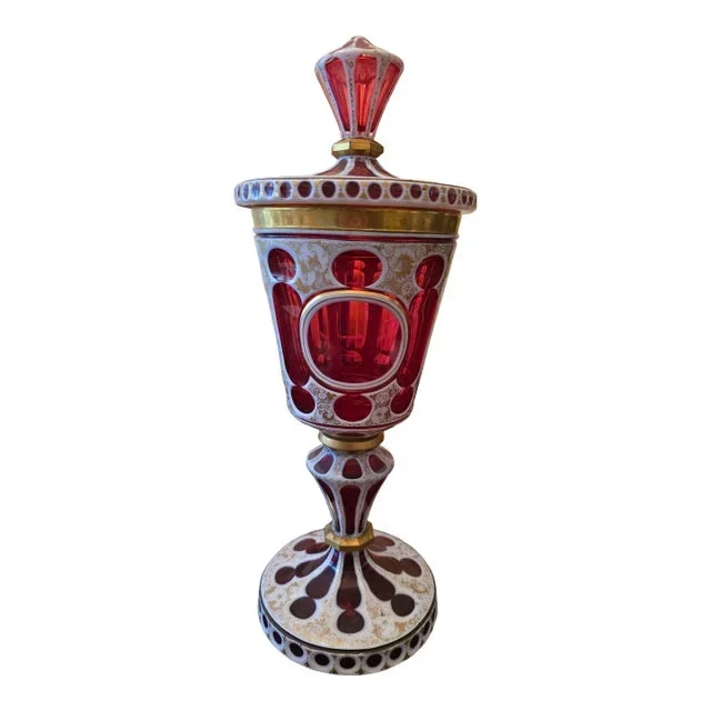 Antique Moser Bohemian Glass Crystal Ruby Overlay Goblet