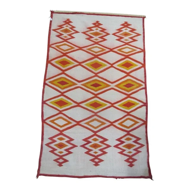 Antique Navajo Native American Orange Geometric Transitional Blanket Rug