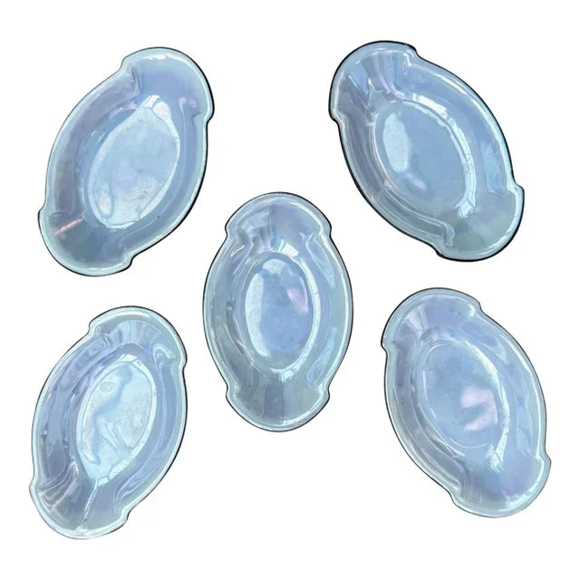 Antique Opalescent Lustreware Celery Salt Cellars, Germany- Set of 5