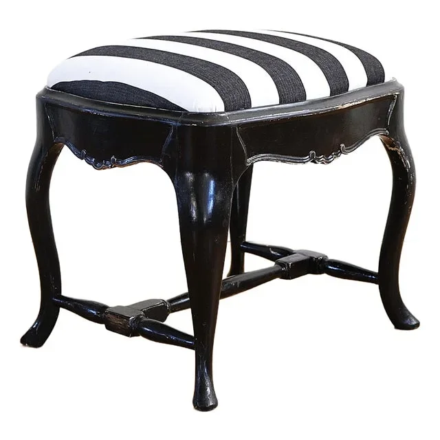 Antique Ottoman in Carved Wood & Padding, Sweden, 1850s
