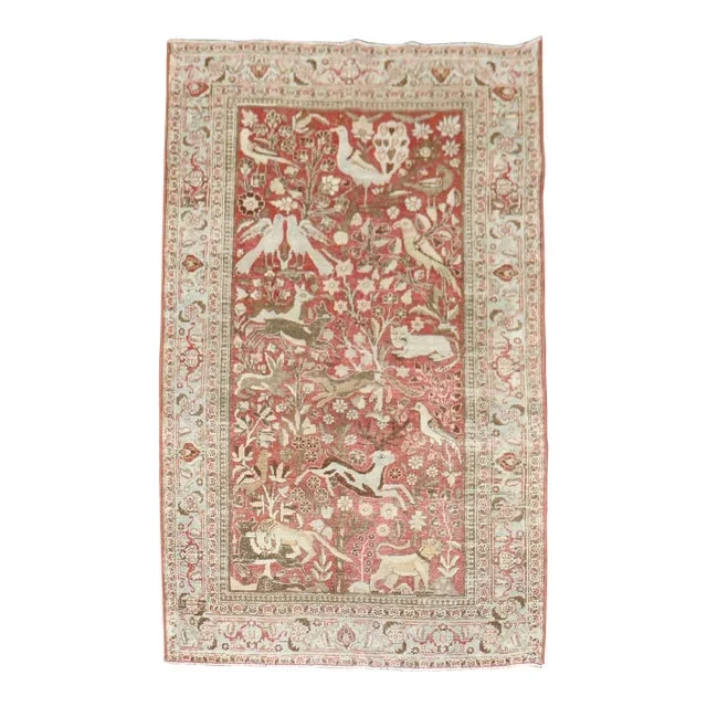 Antique Persian Mashad Animal Rug, 3’11” X 6’3”