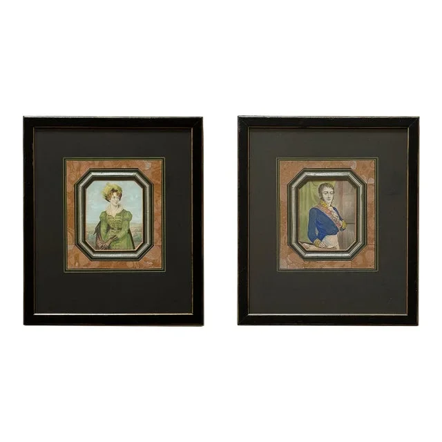 Antique Portrait Etchings • a Pair