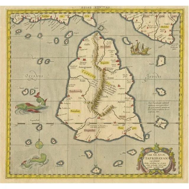 Antique Ptolemaic Map of Ceylon or Nowadays Sri Lanka