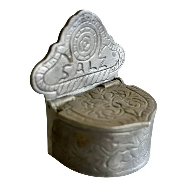 Antique Rein Zinn Pewter Salt Cellar With Hinged Lid, Made in Germany