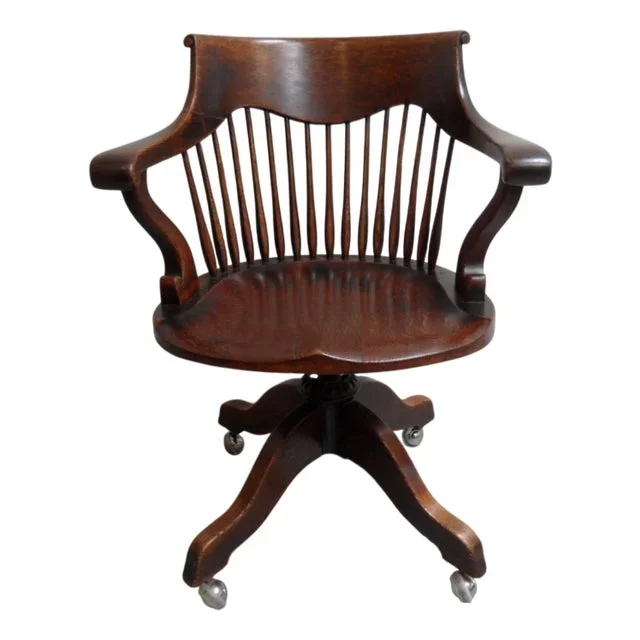 Antique Revolving Oak Desk Armchair, 1890s