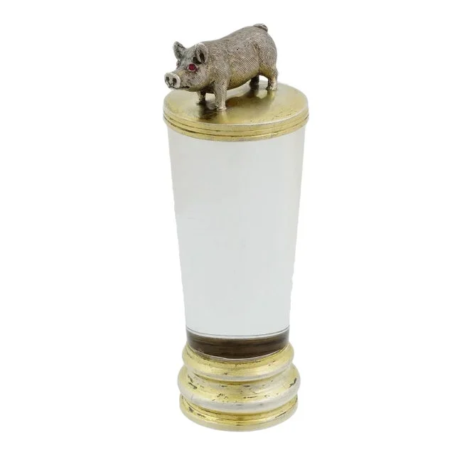 Antique Rock Crystal Silver Mounted Pig Seal
