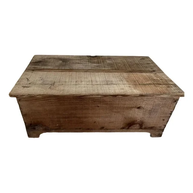 Antique Rustic Wooden Trunk – Primitive Handcrafted Blanket Chest