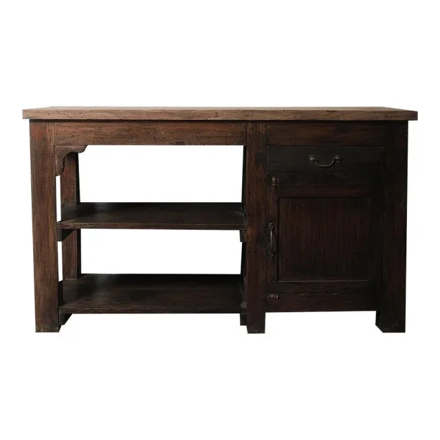 Antique Rustic Wooden Workbench Console Table 19th Century Farmhouse Style