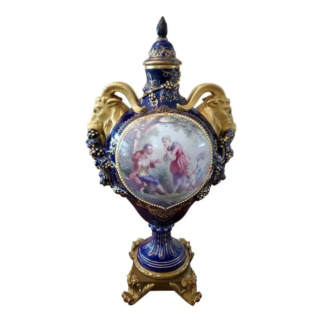 Antique Sevres Porcelain Style Jewlled Museum Urn