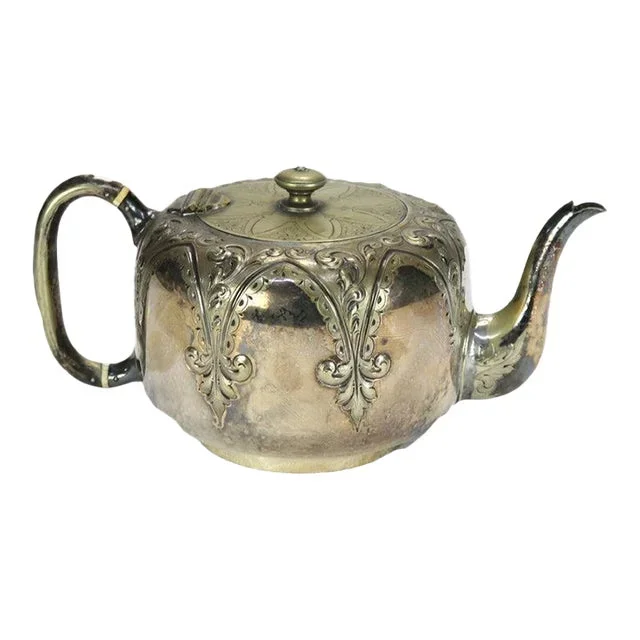Antique Silver Plated Teapot With Foliate Engraving, Circa 1890