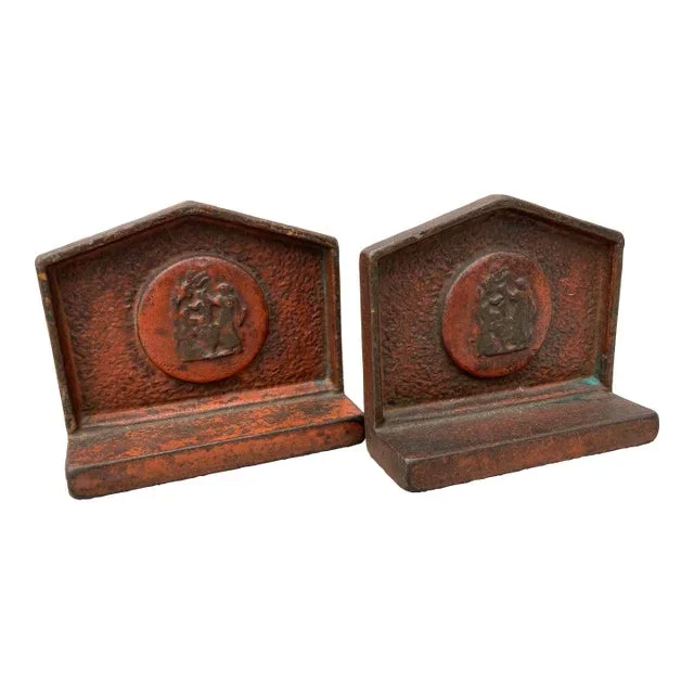 Antique Small Cast Iron Bookends Achilles Greek Motif- a Pair