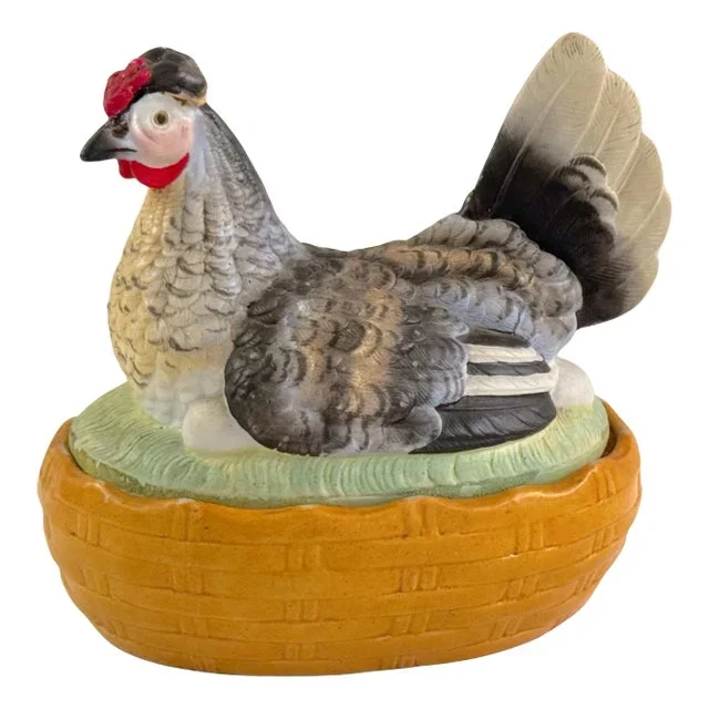 Antique Staffordshire Painted Hen on Nest covered Box or Tureen, Circa 1880