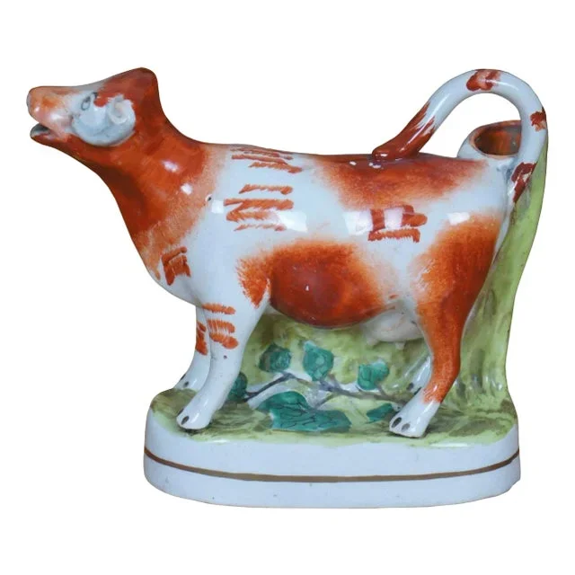 Antique Staffordshire Porcelain Red & White Cow Spill Vase Creamer Pitcher