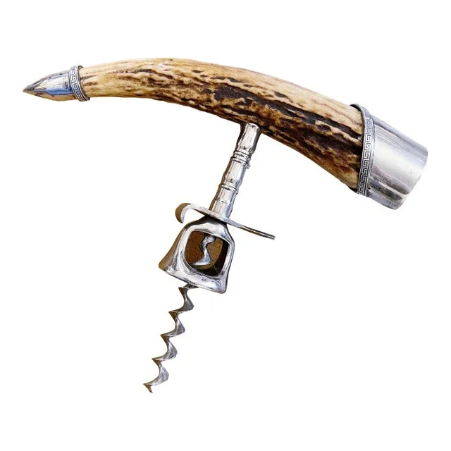 Antique Sterling Silver and Deer Antler Yacht Club Trophy Corkscrew