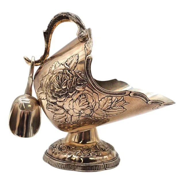 Antique-Style Silverplate Sugar Scuttle With Scoop – Floral Embossed by Delli Silver Co.