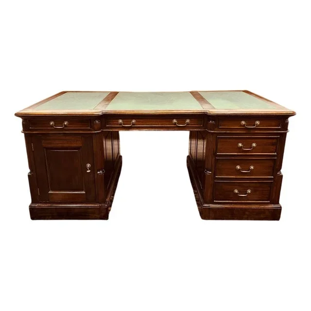 Antique Teak and Leather Partners Desk
