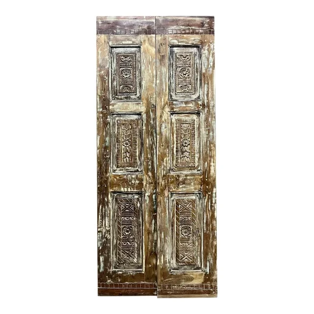 Antique Teak Carved Double Doors Reclaimed Wood – a Pair