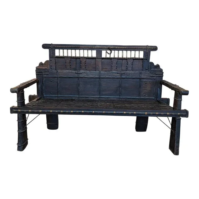 Antique Teak Wood Ox Cart Bed Repurposed Rustic Bench