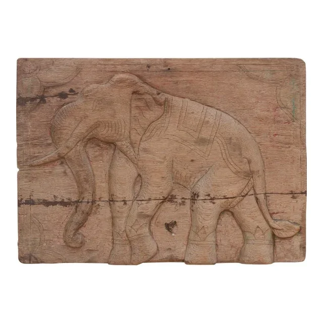 Antique Thai Elephant Carved Panel