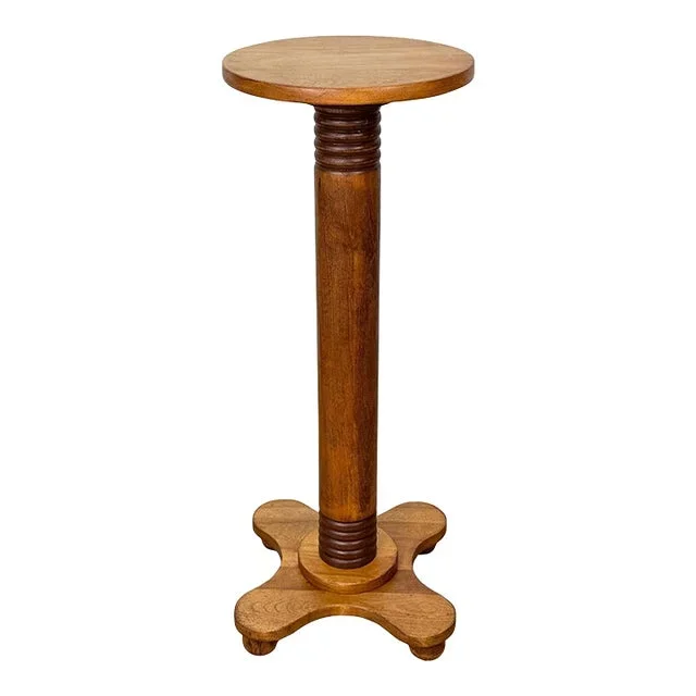 Antique Traditional Walnut Round Plant Stand Pedestal Table