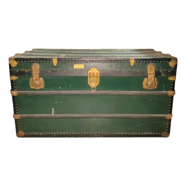 Antique Trunk with Brass and Metal Inserts, 1960s