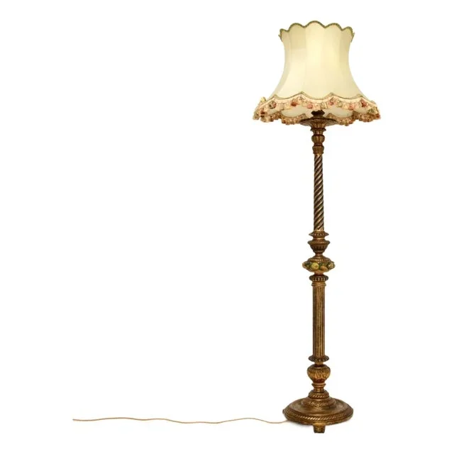 Antique Victorian Gilt Wood Floor Lamp, 1890s