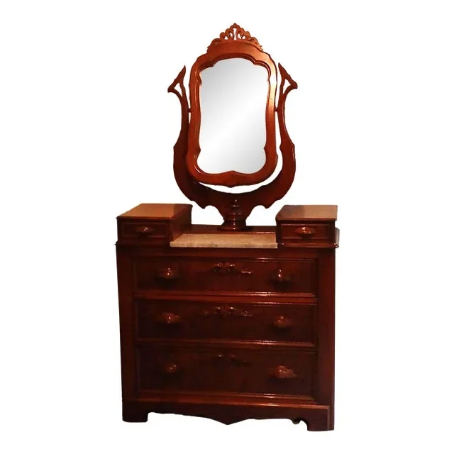 Antique Victorian Marble Top Dresser With Mirror