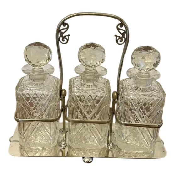 Antique Victorian Silver-Plated Tantalus, 1880s, Set of 4