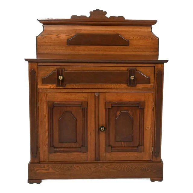Antique Victorian Walnut Dry Sink Washstand With Backsplash