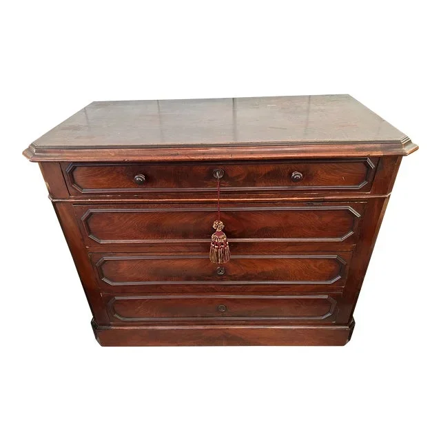 Antique Walnut 4 Drawer Commode With Original Key