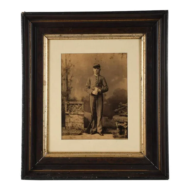 Antique Walnut Framed Civil War Soldier Photo