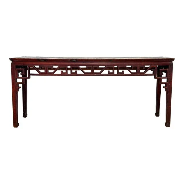Antique Weathered Asian Fretwork Altar Table