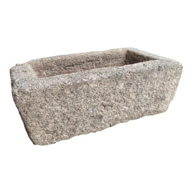 Antique Weathered Rectangular Granite Trough From Brittany, France, 19th Century