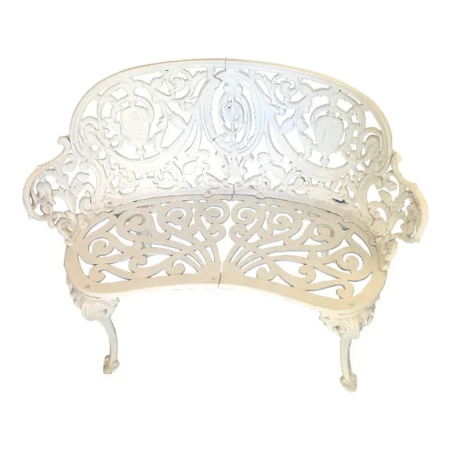 Antique White Wrought Iron Bench