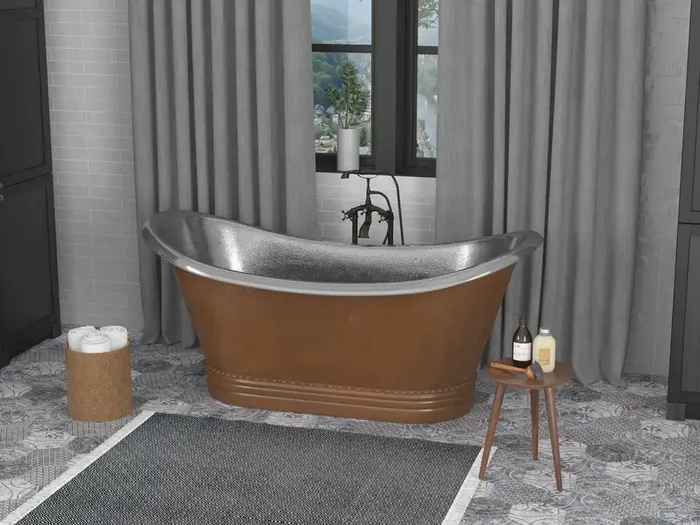 ANZZI Bali 67 In. Handmade Copper Double Slipper Flatbottom Non-whirlpool Bathtub In Hammered Antique Copper – FT-AZ332